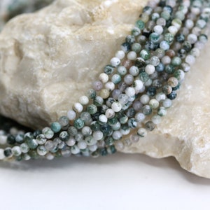 4mm Round Tree Agate Beads, 1 Full Strand 15.5&quot; Genuine Natural Loose Round Semi Precious Stones / NSR4-30