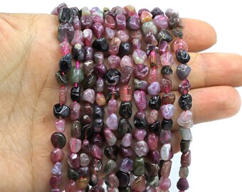 4-7mm Natural Tourmaline Nugget Gemstone Beads, 1 Strand 15" Inches / PNB-28