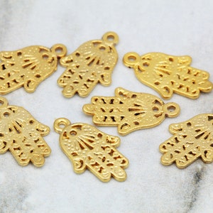 14mm Hamsa Charms, Matte Gold Plated Metal Fatima Hand 10 pcs / GPY-267