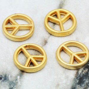 12mm Peace Charms, Matte Gold Plated Metal No Hole Peace Sign 10 pcs / GPY-245