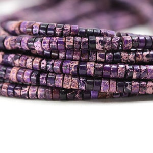 Purple Imperial Jasper Heishi Gemstones, 4mm Heishi Disc Rondelle Natural Bead / NSH-28