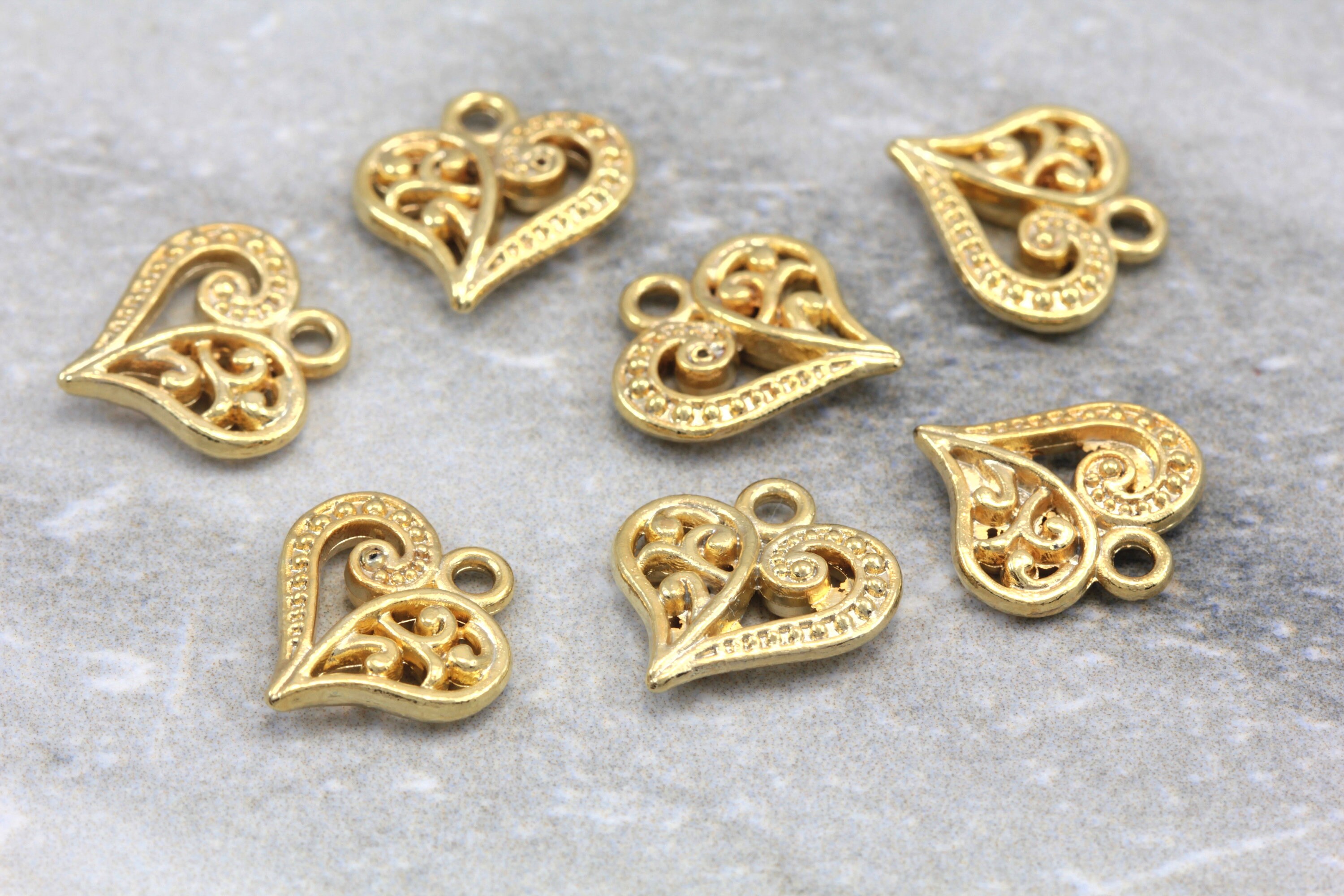 Gold Plated Heart Pendant 14mm Metal Heart Pendant 5 pcs / Etsy