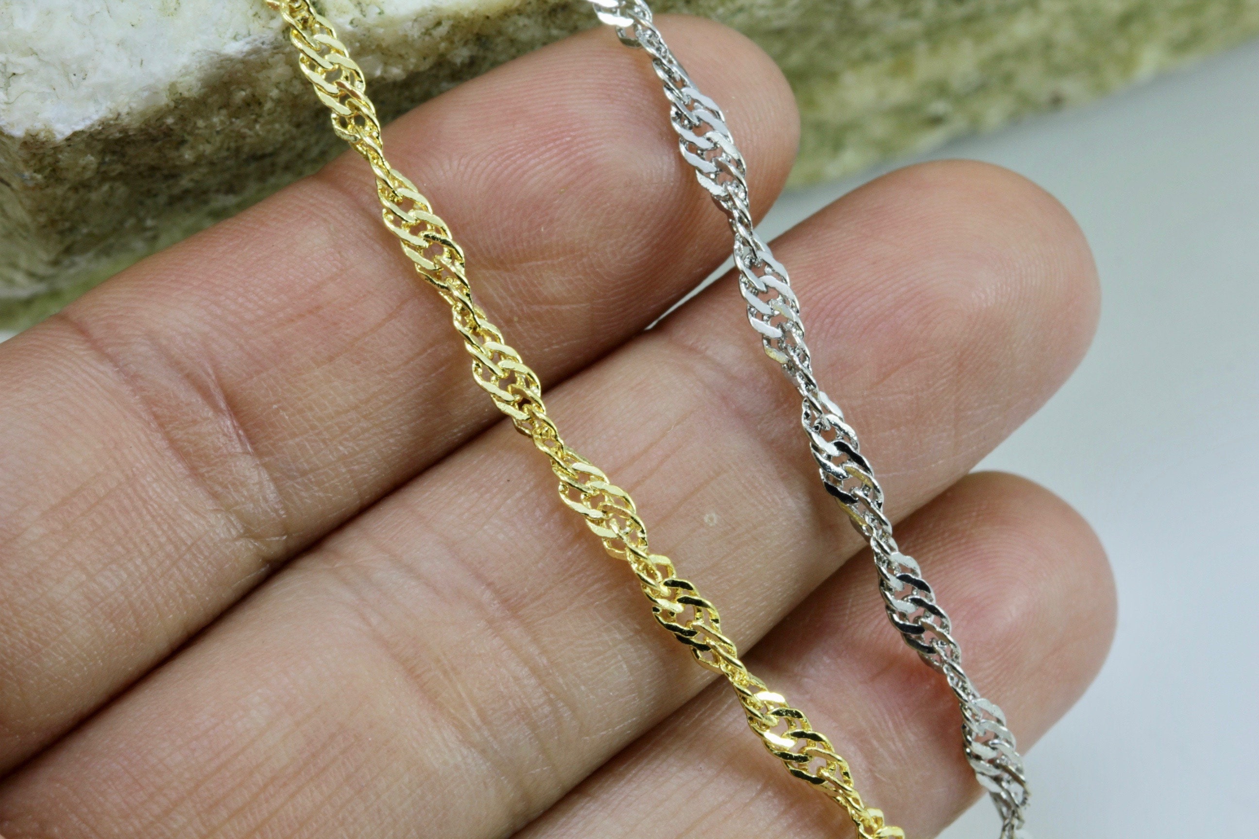 Gold Plated Singapore Chain 3mm Rhodium Plated Twist Rope Etsy