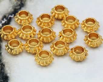7mm Matte Gold Plated Metal Rondelle Spacer Beads 15 pcs / GPY-304