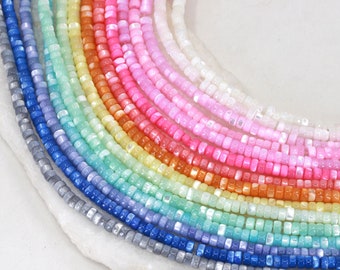 4mm Bright Colors Rondelle Shell Beads, Tiny Heishi Mother Of Pearl Beads / GLCH-99