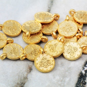 10mm Old Coin Charms, Matte/Shiny Gold Plated Metal Replica Ottoman Coins 15 pcs / GPY-462