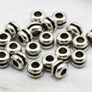 25 pcs Rondelle Spacer Beads, 7mm Silver Colour Metal Beads / MB-018