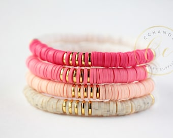 Stacking Bohemian Heishi Bracelets with Gold Metal Disc Beads / Please ask for wholesale prices / HBB624