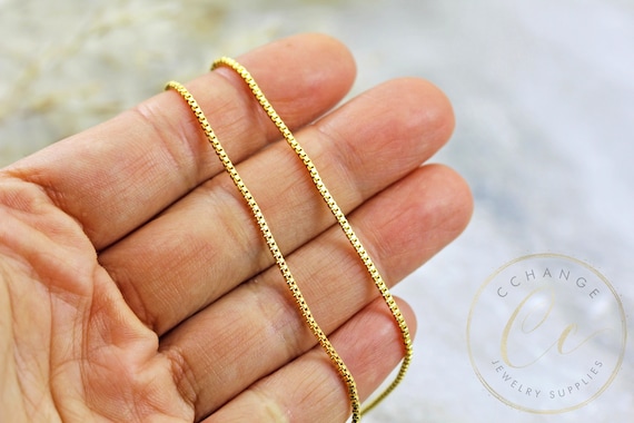 Gold Plated Box Chain, 1.2mm Soldered Iron Metal Jewelry Box Chain 1 Meter / CHN-G09