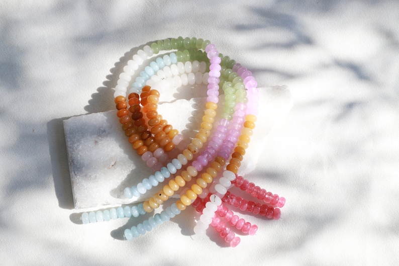 5x8mm Rondelle Multicolor Moonstone and Jade Mix Gemstone Beads / RNS5-43a image 5