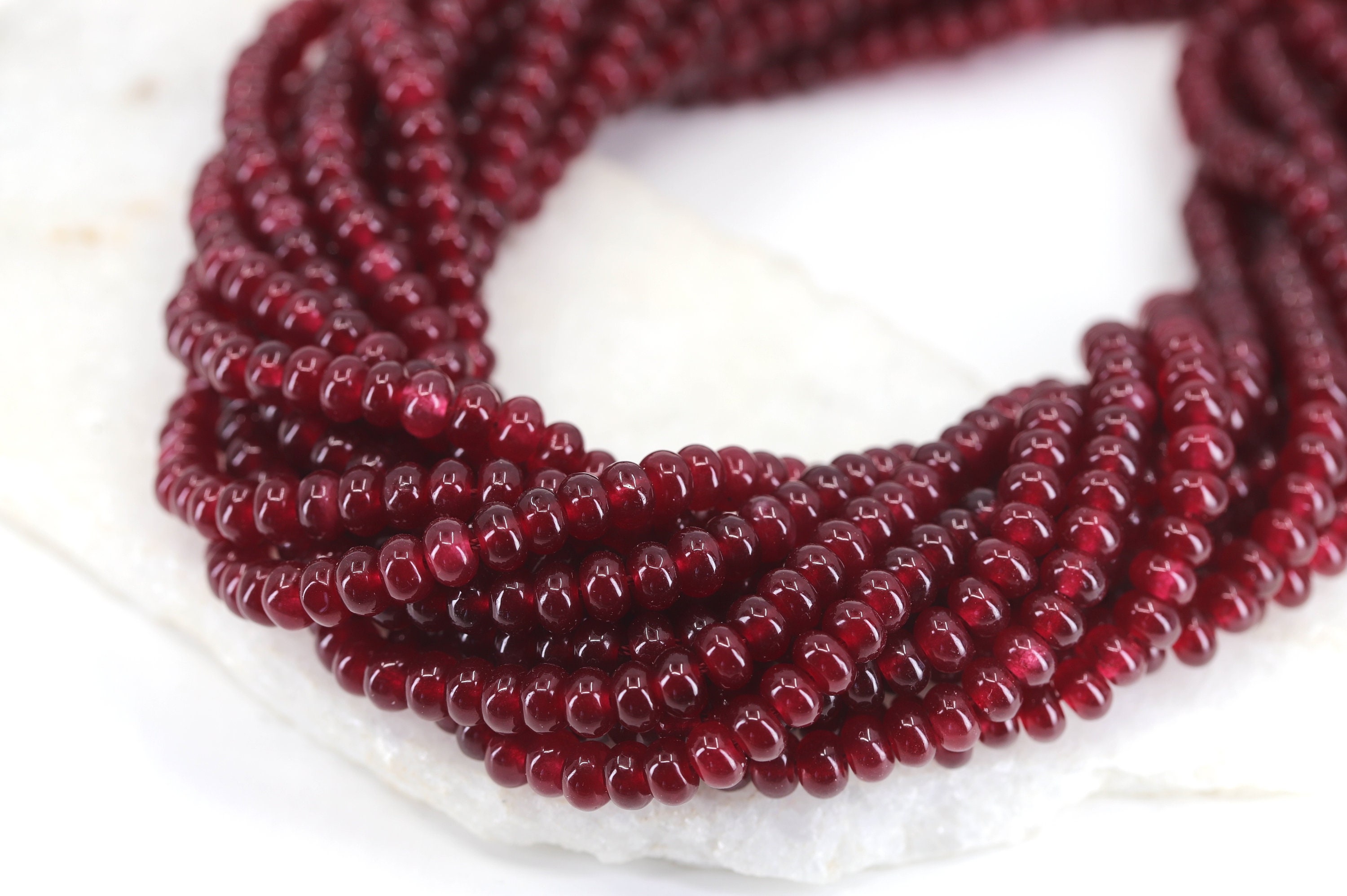 Perles En Jade Rondelles 10x6mm Rouge Cerise Bordeaux - Lot De 4 Pièces