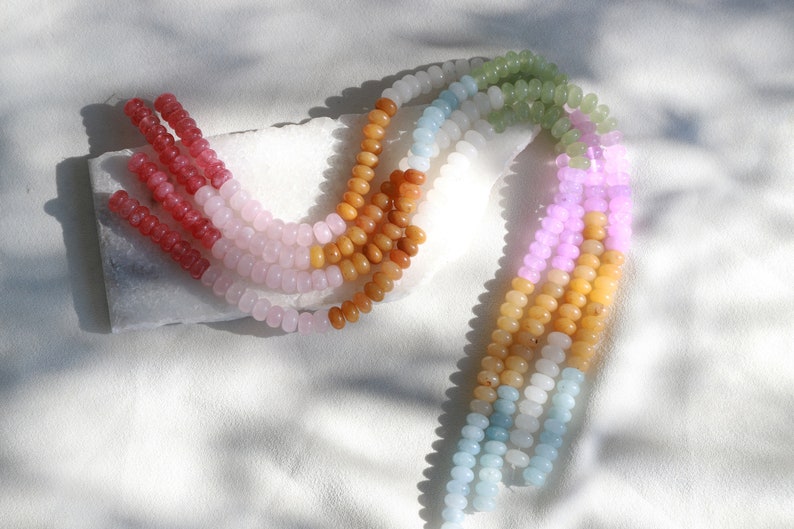 5x8mm Rondelle Multicolor Moonstone and Jade Mix Gemstone Beads / RNS5-43a image 6