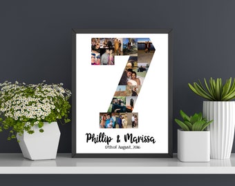 Custom 7 Year Anniversary Gift for Wife, Personalized Anniversary Gift for Husband, Custom Anniversary Collage, Seventh Anniversary Gift Art