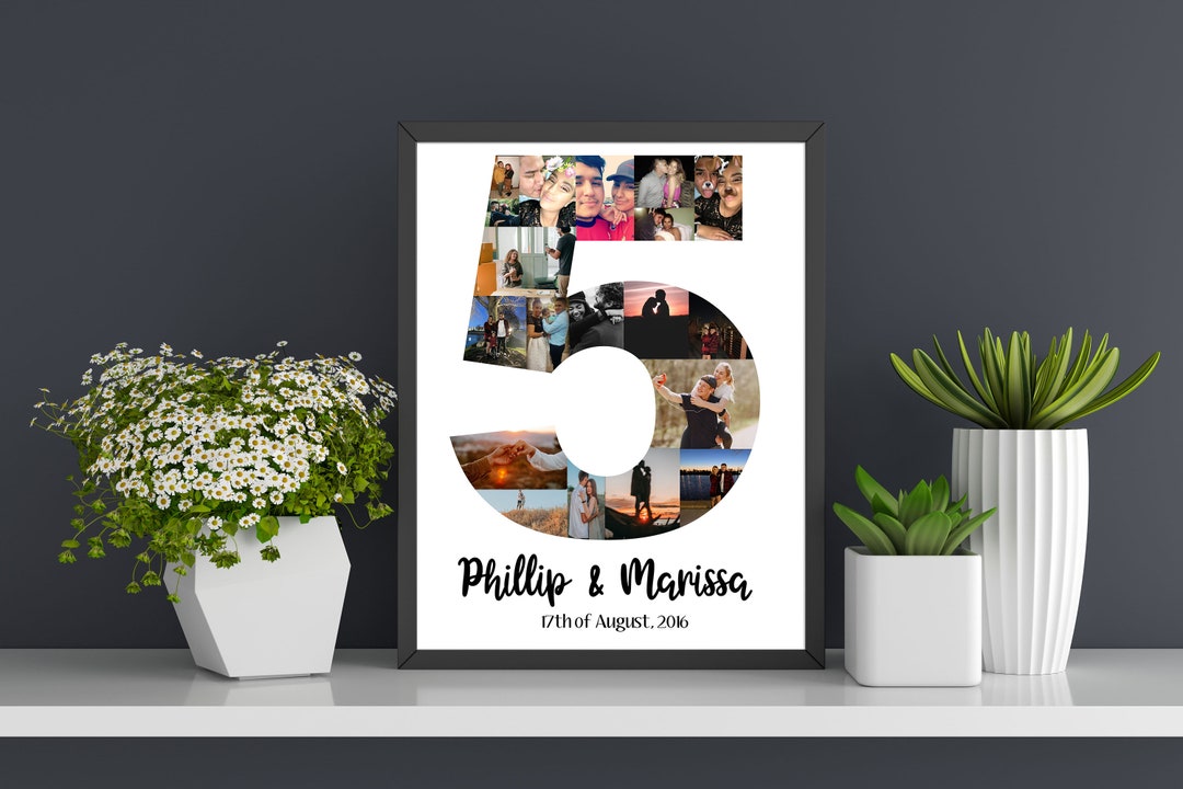 Custom 5th Anniversary Gift for Husband, Number 5 Year Picture Collage ...