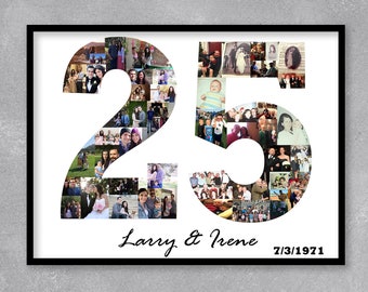 25th Anniversary gift for parents, Silver wedding anniversary gift, Photo Collage Anniversary Gift, Personalized Silver Gift for Parents