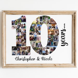 Custom Ten Year Anniversary Gifts for Him, 10 Year Anniversary Collage, Aluminum Anniversary, 10 Years of Marriage Gift, 10th Wedding Gift