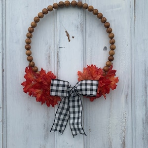 Fall Leaves Wood Bead Wreath | Buffalo Plaid Wreath