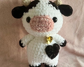 Medium Crochet Cow Toy Amigurumi Soft Velvet Plush | Customised Chubby with Heart