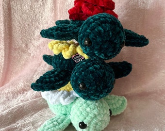 Crochet Flower Turtle Toy Amigurumi Soft Velvet Plush | Sunflower Daisy Rose Chubby