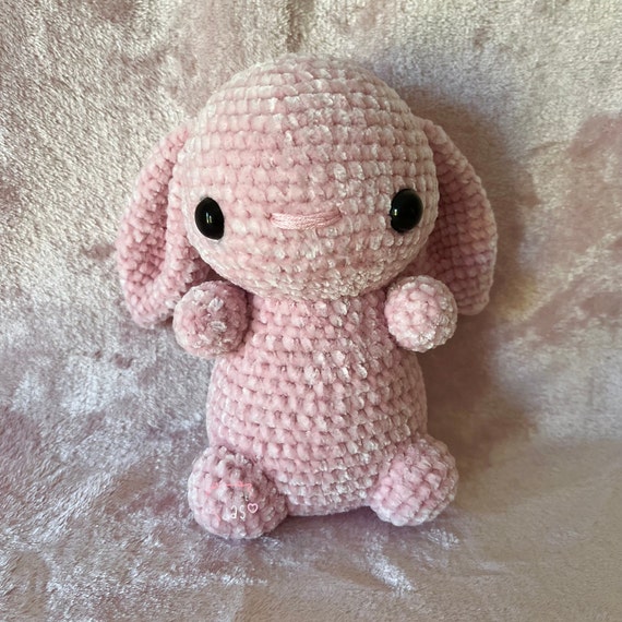 Crochet Bunny Toy Amigurumi Soft Velvet Plush | Pink White Chubby Baby Sitting Easter