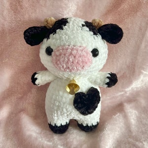 Mini Crochet Cow Toy Amigurumi Soft Velvet Plush | Customised Chubby with Heart