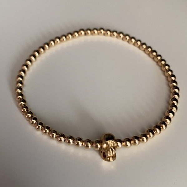 SKULL & 3MM Gold bead bracelet | Gold Filled | Beaded Gold Filled Jewelry | Minimalist Yellow Gold Filled Beaded Bracelet