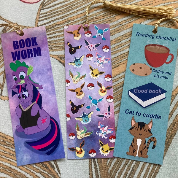 Assorted Bookmarks - Pokémon, My little pony, cats and coffee.
