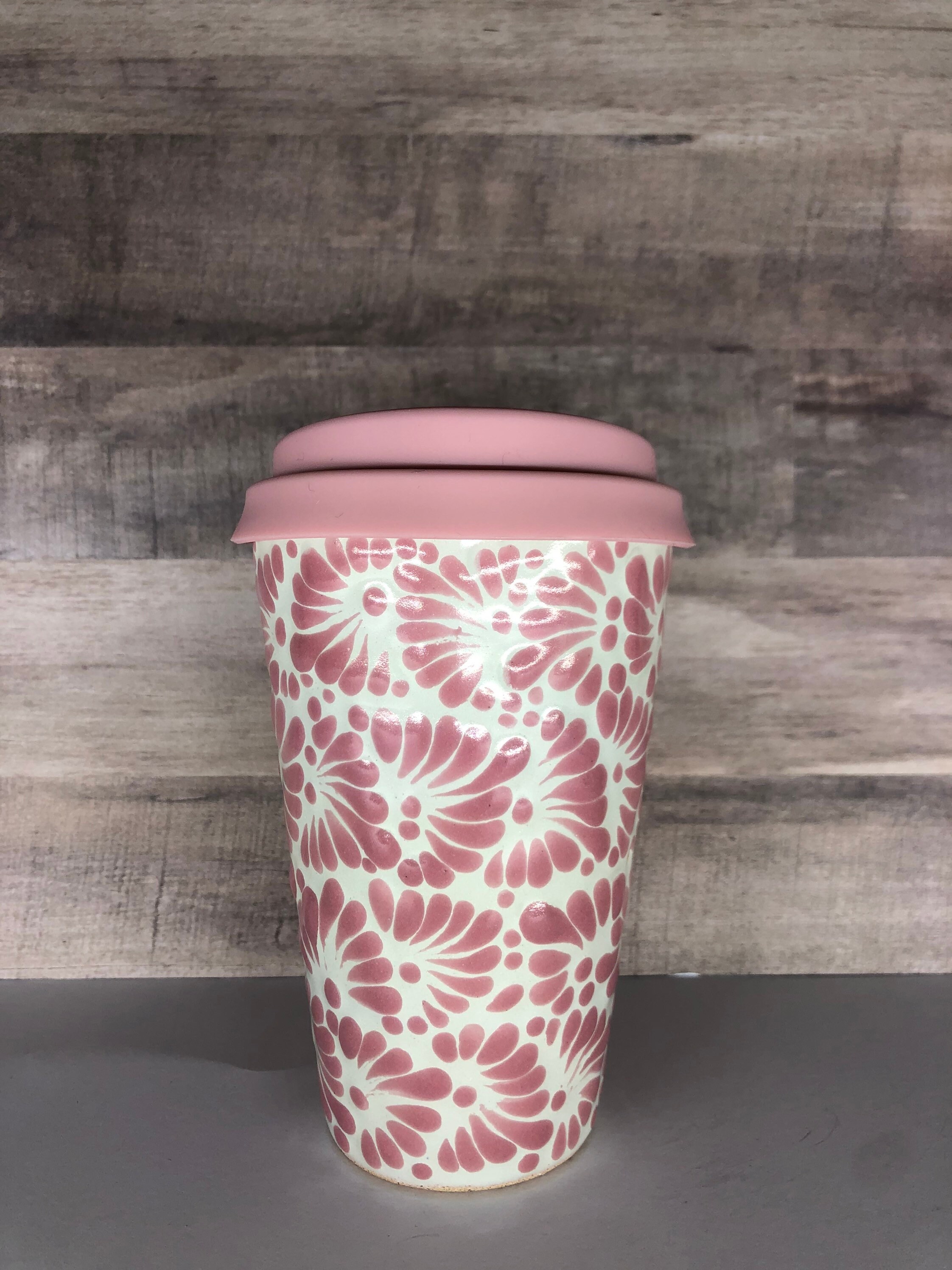 Alto vaso de Talavera rosa y blanco. | Etsy