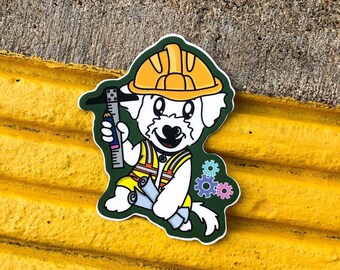 Engineer Dog Sticker | STEM Pup, Hardhat Vinyl Decal