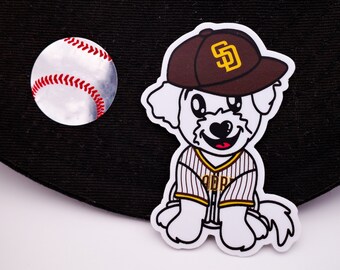 SD Padres Minnie Bichon Poodle Vinyl Sticker | Baseball Puppy