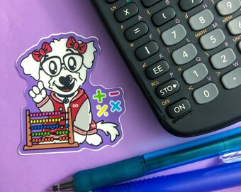 Mathlete Minnie Vinyl Sticker | Dog Doing Math, STEM