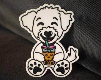Boba Loving Minnie | Bichon Frise Poodle Sticker | Boba Lover | Puppy Sticker | Cute Dog Sticker | Kawaii Sticker