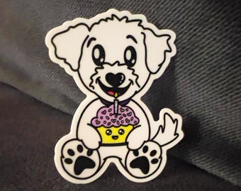 Celebration Bichon Poodle Sticker | Birthday Cupcake Vinyl Decal