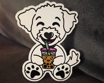Boba Loving Minnie MAGNET | Bichon Frise Poodle Magnet | Boba Lover | Puppy Magnet | Cute Dog Magnet | Kawaii Magnet
