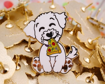 Pizza Loving Poodle Enamel Pin | Minnie PUPperoni, Glitter Detail