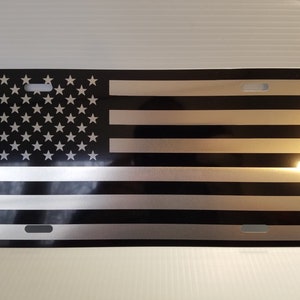 Laser engraved custom vanity plate car tag, American Flag
