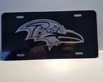 Laser engraved custom vanity plate car tag, Ravens