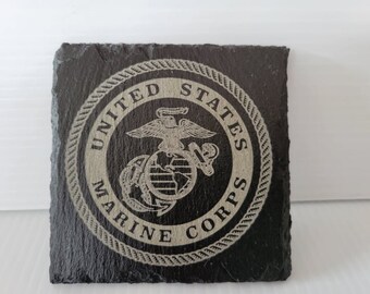 Engraved Slate Coasters | Custom Engraved Coasters | Military Logos | Veteran Gifts | Marines | Army | Air Force | Space Force | Navy Custom
