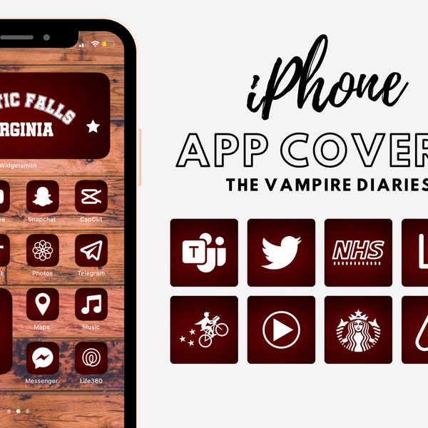 250 The Vampire Diaries inspired iPhone app icons + free widgets / Damon Salvatore / iOS 14 / iOS15 / iOS16 / icon bundles