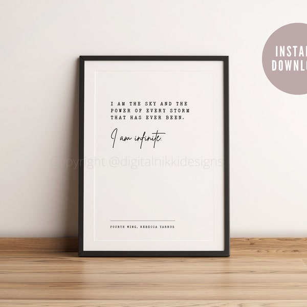 Fourth Wing print 'I am the sky' printable wall art / Literary quote poster