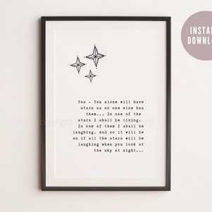 The Little Prince Quote Wall Art 'You alone will have stars' / Instant download / Antoine de Saint-Exupéry / Literary quote poster