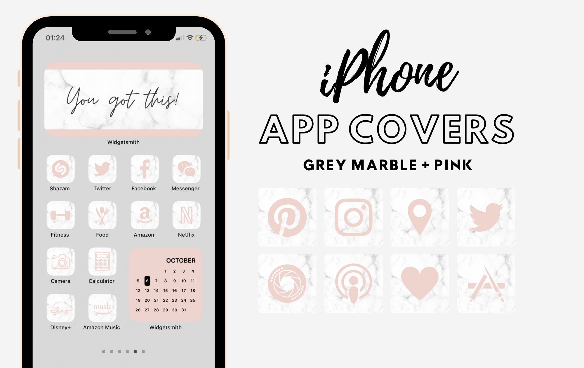 150 Blush Pink Grey Marble Iphone App Icons Free Widgets Etsy