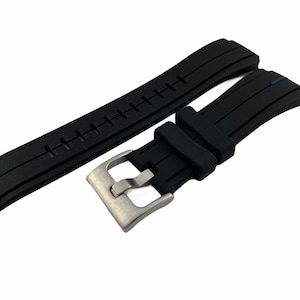 26x16mm Black-Blue Line Rubber Silicone Strap Band fit TMX Watches Silver/Black Buckle + Tool and Pins