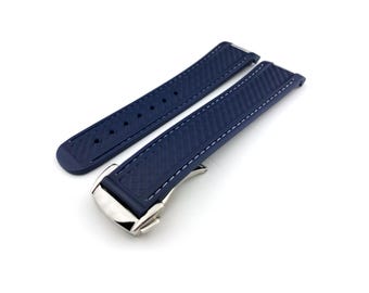 Correa de silicona de 20 mm, color azul marino oscuro con costuras blancas, compatible con reloj OMG Aqua Terra, cierre desplegable/hebilla, todos los colores, alfiler/herramienta