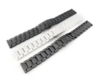 20mm Ceramic Black White Matte Strap/Band/Bracelet fits most watches 46mm watches + Tool and Pins