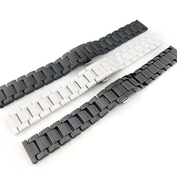 Bracelet/bracelet/bracelet en céramique noir blanc mat de 20 mm pour la plupart des montres Montres de 46 mm + outil et épingles