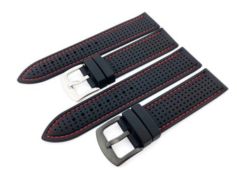 20 mm 22 mm 24 mm Bracelet en caoutchouc silicone respirant noir-rouge sport plongée course argent/noir boucle + outil et épingles
