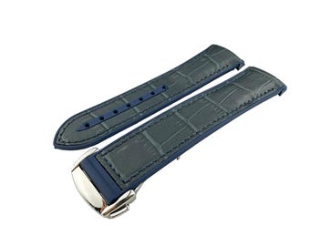 Correa de silicona/cuero azul marino oscuro de 20 mm y 22 mm compatible con relojes OMG SeaMaster PlanetOcean con cierre desplegable/hebilla + pasador/herramienta