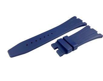 26mm Navy Dark Blue Rubber Silicone Strap Band fit AP Royal Oak Offshore Deployment Clasp