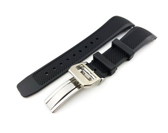 Cinturino/cinturino in gomma/silicone nero da 22 mm per orologi I-C con fibbia/fermaglio pilota + strumento e perni
